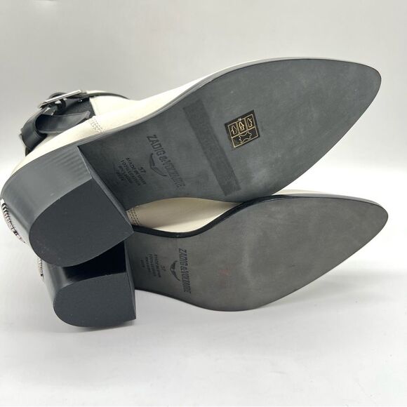 ZADIG & VOLTAIRE Size 37 7 Heritage Tyler Cecilia White Black Leather Boots NEW - Picture 11 of 15